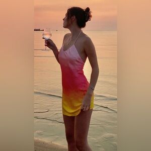 sunset mini dress pink multi